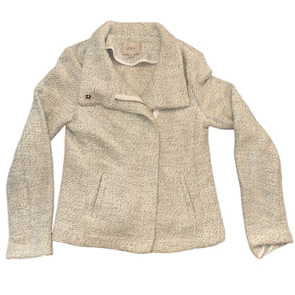 Ann Taylor LOFT Gray Knit Asymmetrical Zip Up Jacket SP